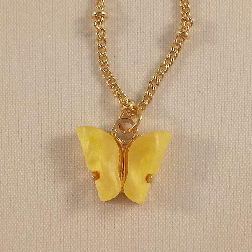 Gold Plated Yellow Opal Resin Butterfly Pendant Chain Necklace 18" Party Gift